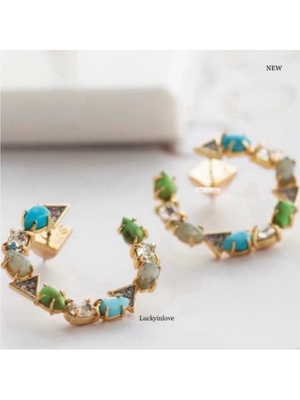 ALEXIS BITTAR• Gold Blue Green Multi-Stone Labradorite Turquoise Coiled Earrings